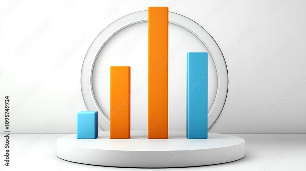 Poster A 3D bar graph displaying data with three bars in orange and blue on a circular pedestal.