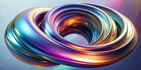 Abstract iridescent swirl shape with metallic chrome finish, , metallic, chrome, swirl, iridescent, abstract, twist, holographic