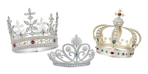 White diamond crown isolated on white background as transparent. PNG. AI GENERATED.