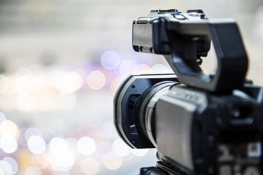 Video cameras for make movie or journalist interview broadcasting reporter news or press conference speaker or public speaking or report record and content creator live media.