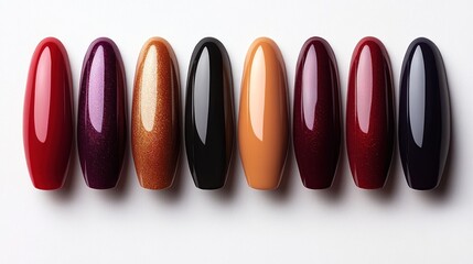 Fototapeta premium A display of colorful nail polish shades arranged in a row.