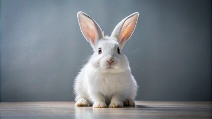 Obraz premium Adorable White Rabbit Sitting on Floor Isolated with Transparent Background - Perfect for Nature Lovers and Animal Enthusiasts