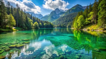 Tranquil Gr?ner See in Styria, Austria with crystal clear waters , hiking, tourism, nature, lake, clear water, green
