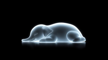 A glowing silhouette of a sleeping elephant against a dark background.