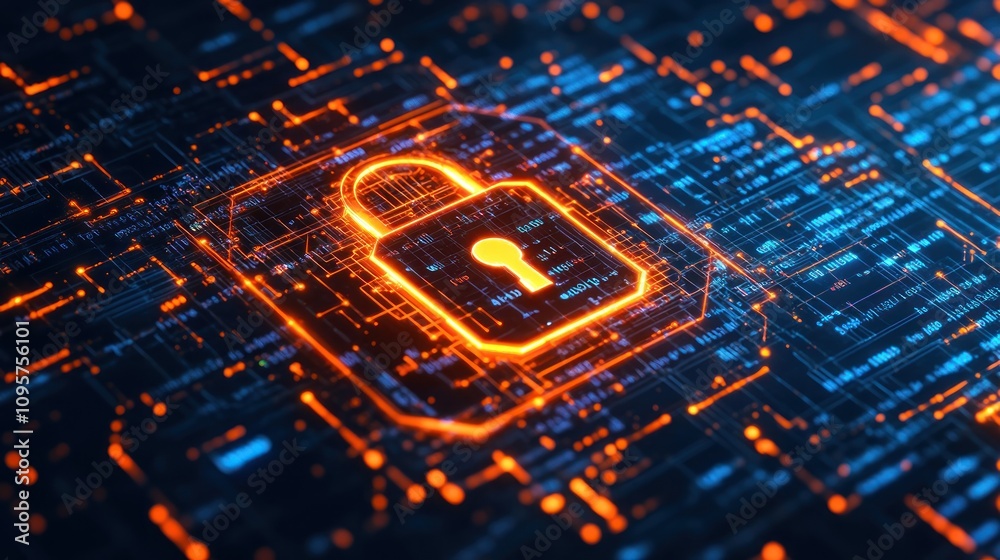 Aufkleber A digital padlock symbolizing cybersecurity and data protection with a tech background.