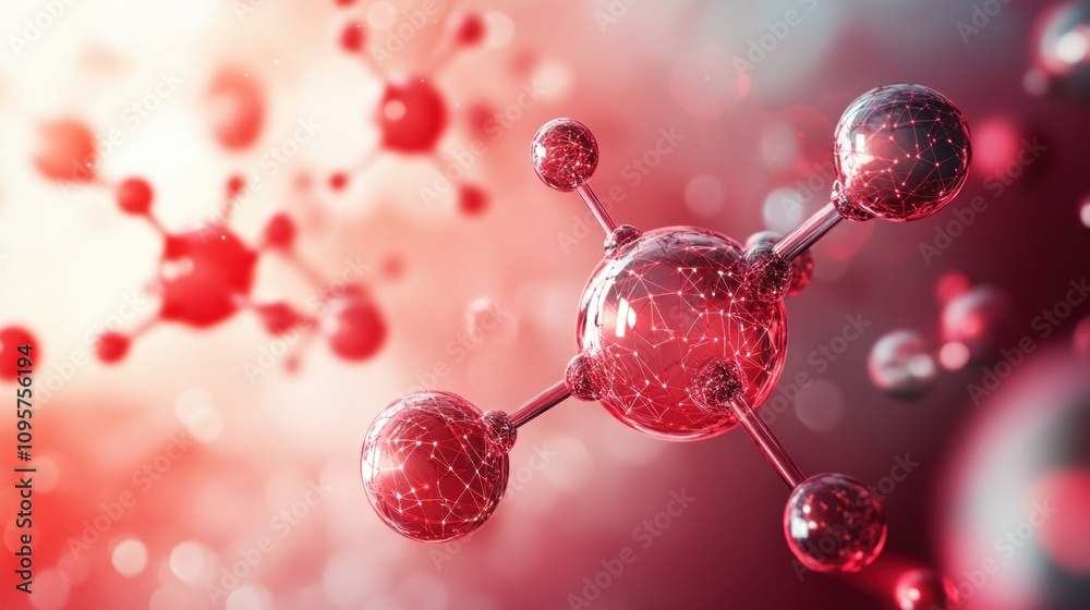Leinwandbilder abstract representation of molecular structures with a red and glowing background.