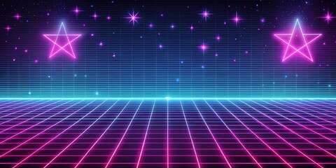 Obraz premium abstract retro futuristic background with neon grid lines and stars, perfect for a synthwave music poster or Halloween design,