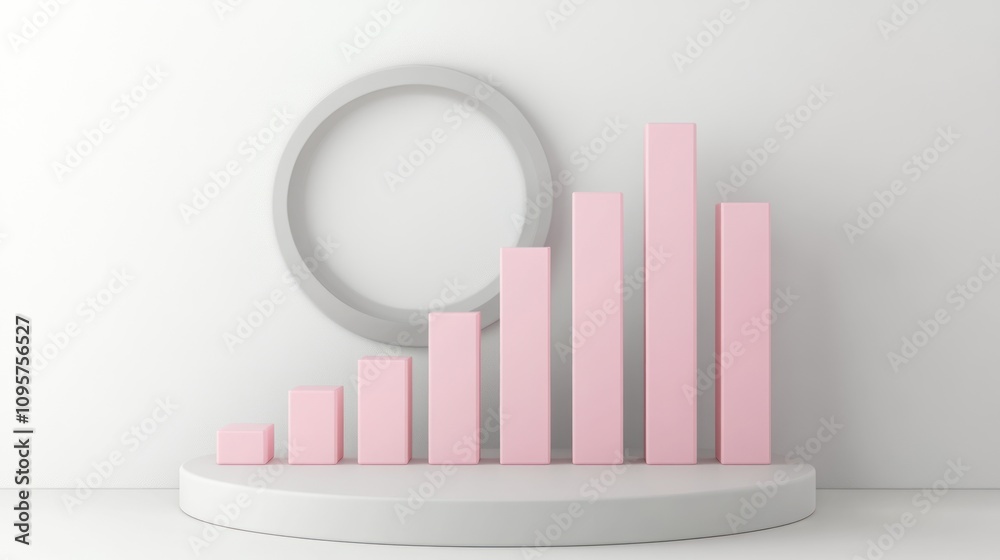 Poster A minimalist graphic representation of increasing bar charts within a circular frame.