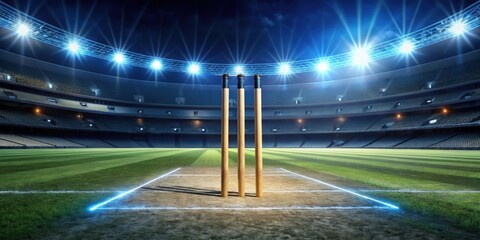 Futuristic cricket wickets with sleek design and high-tech features, futuristic, cricket, wickets, modern, technology