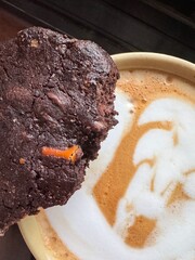 latte, coffe, cookie, sweet, fika, chocolate cookie