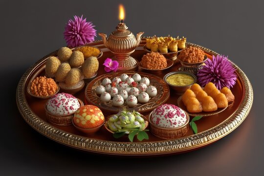 A lavish platter of Indian sweets. Perfect for Diwali, festivals, or any celebratory occasion.