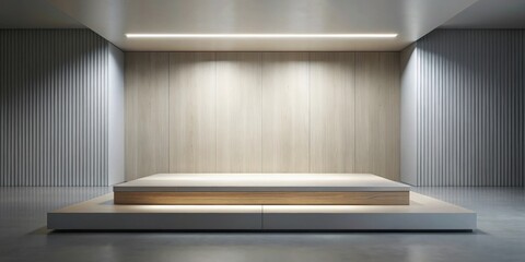 Fototapeta premium Empty room platform with minimalist background for product presentation and object display , rendering, clean, modern, white