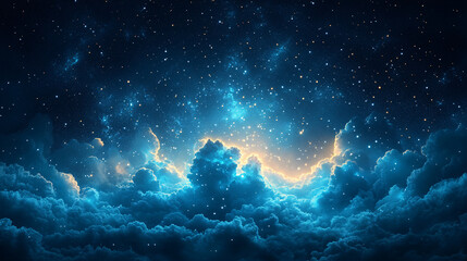 Ethereal cosmic clouds in dark space, ideal for science fiction covers, digital art backgrounds, or serene decor. Perfect for events related to astronomy or cosmic exploration.