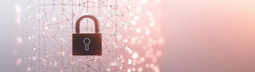 Fototapeta premium Floating modern digital padlock above a transparent surface in a futuristic setting for enhanced security
