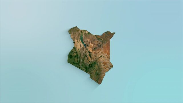 Kenya animated map showing regions forming the country with a physical map background and a chroma key alpha channel.