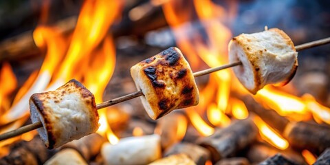 Toasted marshmallows on skewer, perfect camping sweets , camping, vacation, marshmallows, bonfire, dessert, snacks, treats