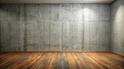 Empty room with wooden floor and blank concrete wall, rendering, room, interior, empty space, wood floor