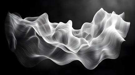 Fototapeta premium Abstract, flowing white shapes create a sense of motion and depth against a dark background, evoking fluidity and elegance.