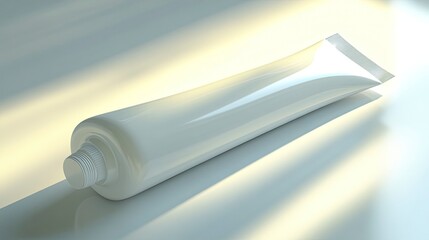 Sleek white tube of cream on a reflective surface