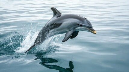 Dolphin Leaping from Water Creating Ripples