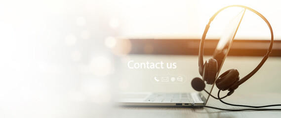 Contact us,Headset and customer support equipment, telephone help concept
