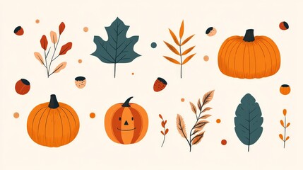 Naklejka premium Autumn Elements in Dynamic Vector Design