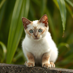 Un precioso gatito siamés bebé en medio del pasto