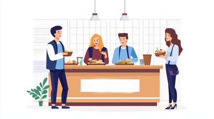 Young adults enjoying food at vibrant campus food court, sharing laughter and delicious meals. atmosphere is lively and inviting, perfect for socializing