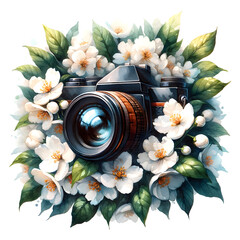 camera and flowers