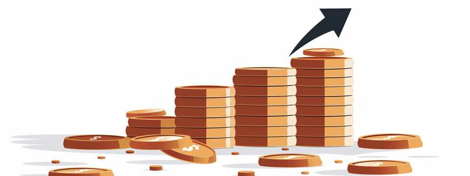 Stack of coins decreases with downward arrow indicating reduced spending and financial caution