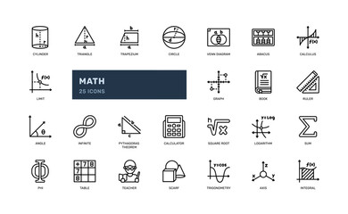 math mathematics science education learning school outline line icon set