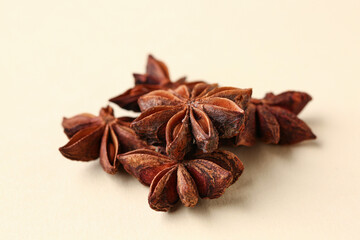 Aromatic star anise spice on color background