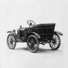 Black and white pencil drawing of a vintage car.