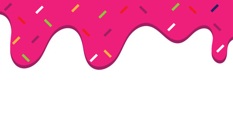 Dripping pink sweet donut glaze vector background, Colorful sprinkles banner background