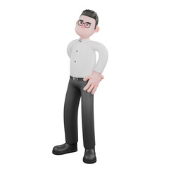 3D Cartoon Model. A male producer stands with his right hand behind his waist, and his left hand is on his waist. Animation
