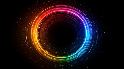 Vibrant rainbow light circle on black background.
