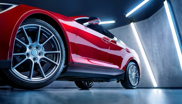 Modern cars are in the studio room. 3d illustration and 3d render