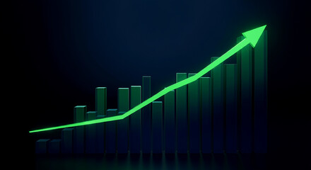 A green rising trend graph on a blue background signifies the expansion , prosperity , and profitable performance of a corporation  (2)