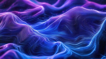 Obraz premium A futuristic digital landscape, with a blend of deep blues and purples, representing the abstract and complex nature of AI. Include elements like digital 