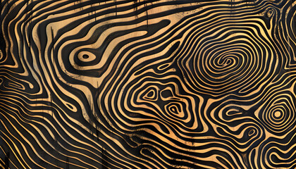 Fototapeta premium Intricate abstract lines create a mesmerizing pattern on a wooden surface, showcasing a blend of warm tones and dynamic shapes.