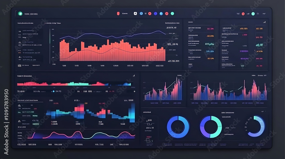 Poster a digital dashboard displaying various data visualizations and analytics.