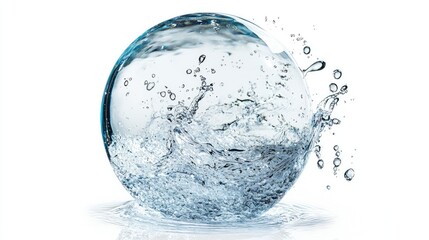 A photo of water bubble bursting, white background, high resolution photography