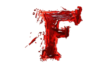 'F' shaped meticulously from ketchup stains, detailed against white.