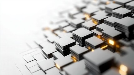 Abstract 3D Render of Stacked Cubes with Glowing Lights