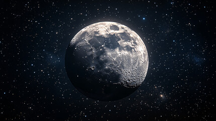 Fototapeta premium A luminous moon in a serene night sky, perfect for themes of tranquility, peace, meditation, or celestial events like Lunar New Year and stargazing nights.