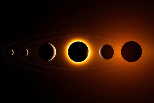 Planetary Alignment A lineup of planets with the eclipsed sun as