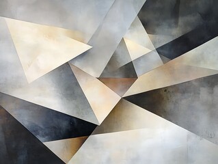 Abstract art with geometric shapes in beige, gray, and brown tones.