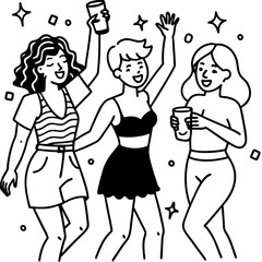 girls partying illustration