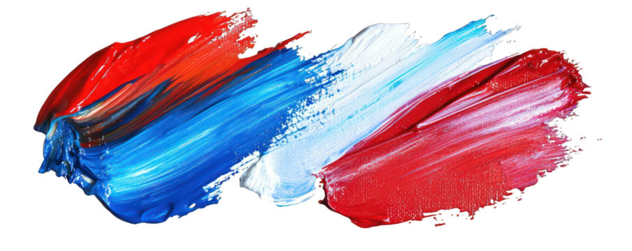Artistic isolation of abstract brush strokes in red and blue oil paint.