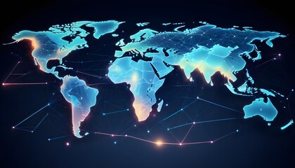 The world map background of big data, bright neon lights